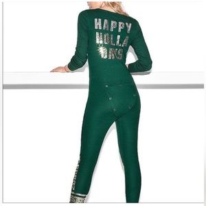 NWOT PINK Victoria’s Secret Happy Holla Days Onesie Pajama Sleepwear
